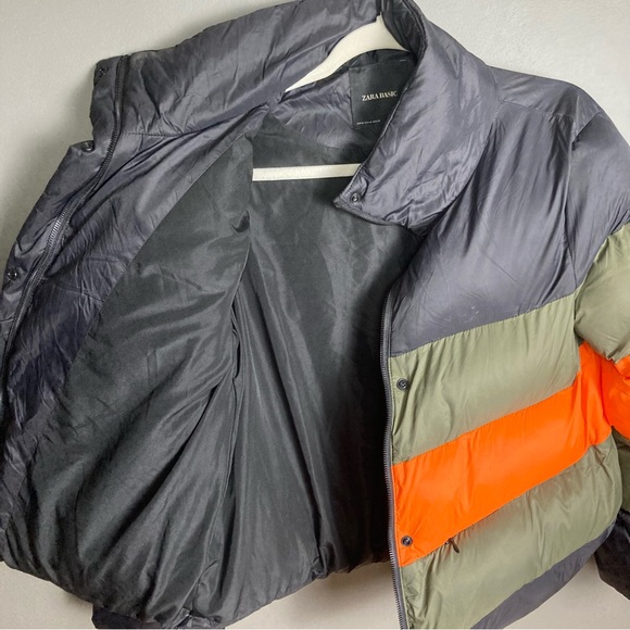 Zara short puffer coat color blocking black orange green quilted size small - Picture 9 of 16